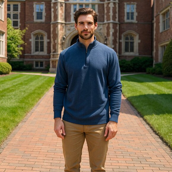 Calvin Klein Sweater Men XXL Blue Logo Long Sleeve 1/4 Zip Mock Neck Outdoor Y2K - Picture 1 of 14